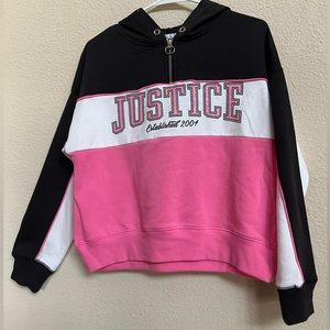 Black/Pink Fleece Hoodie Jacket/Sweatshirt Printed With Pink Glitter Justice